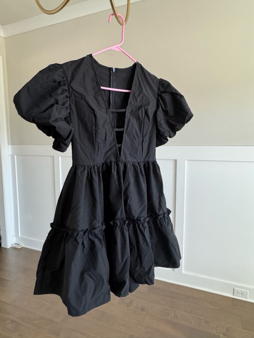 Black Puff-Sleeve Tiered Dress